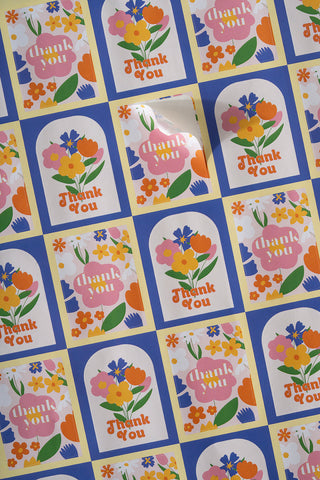 Çiçekli Thank You Sticker No:2 100 Adet