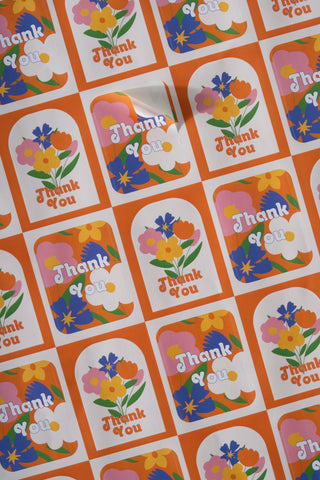Çiçekli Thank You Sticker  No.3 100 Adet